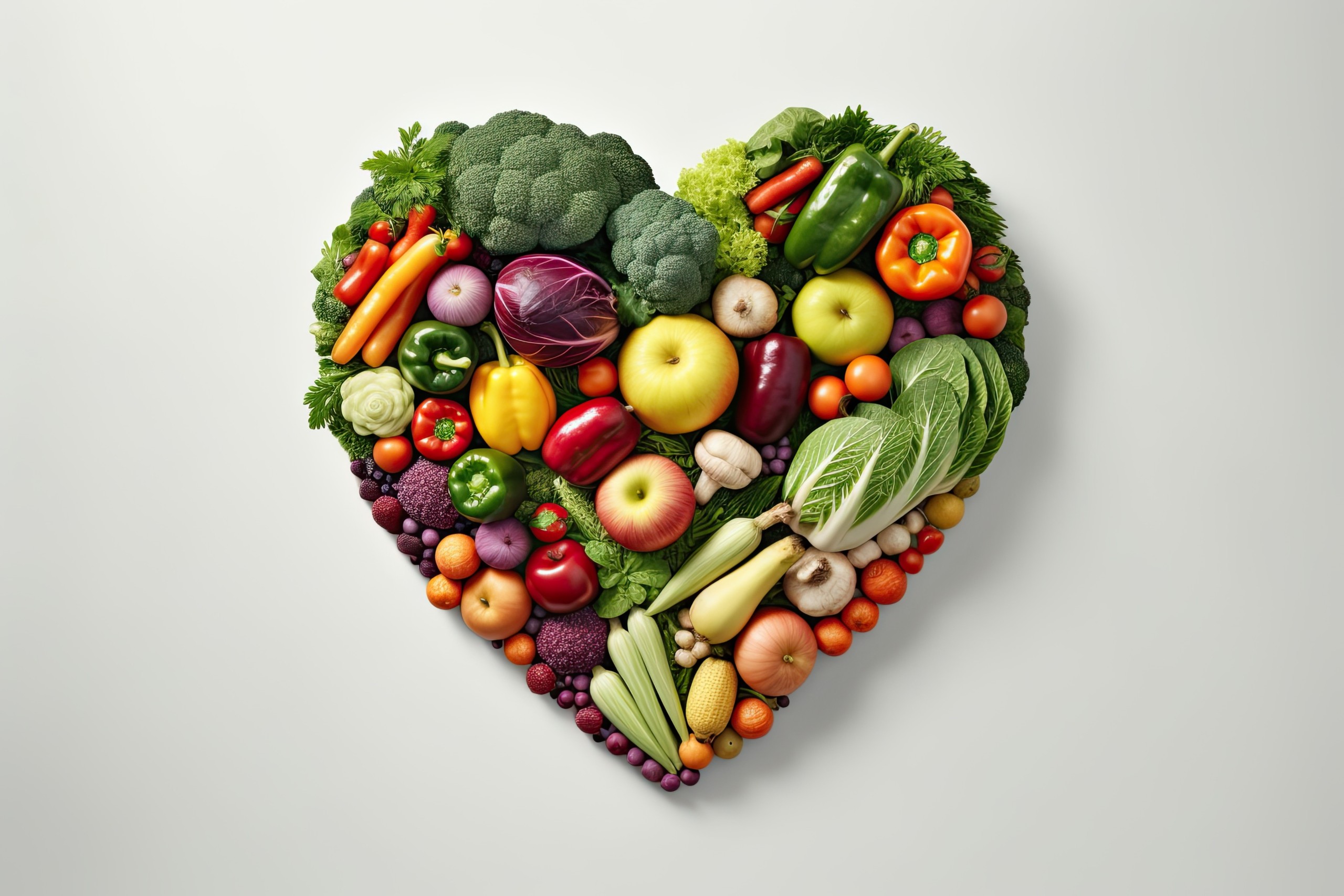 <p>heart made of fruits and vegetables, healthy diet concept</p>

