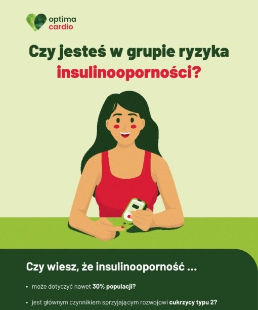 Insulinooporność – miniatura infografiki: logo Optima Cardio, tytuł i ilustracja