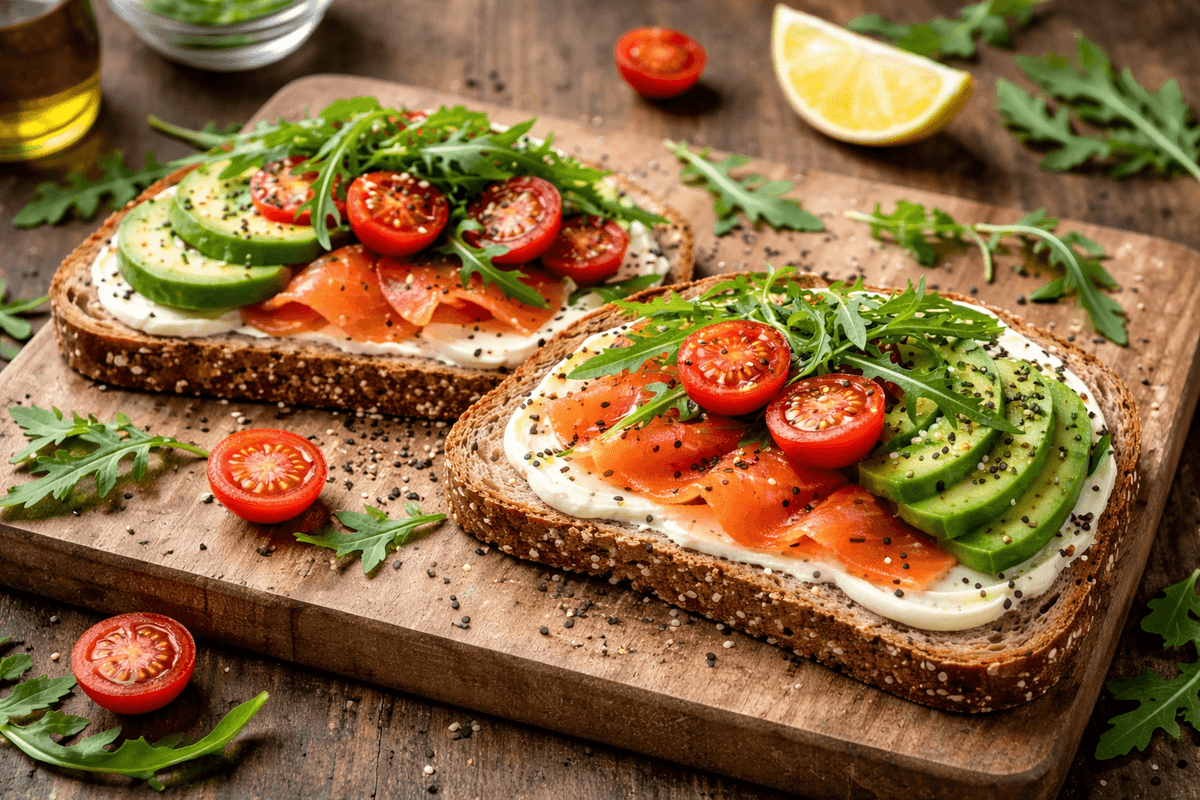 Otwarte kanapki z wędzonym łososiem